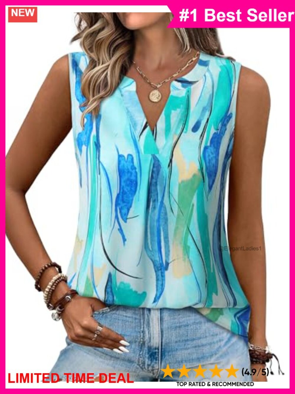 Women's Summer Tank Blouse Sleeveless V Neck Tunic Top